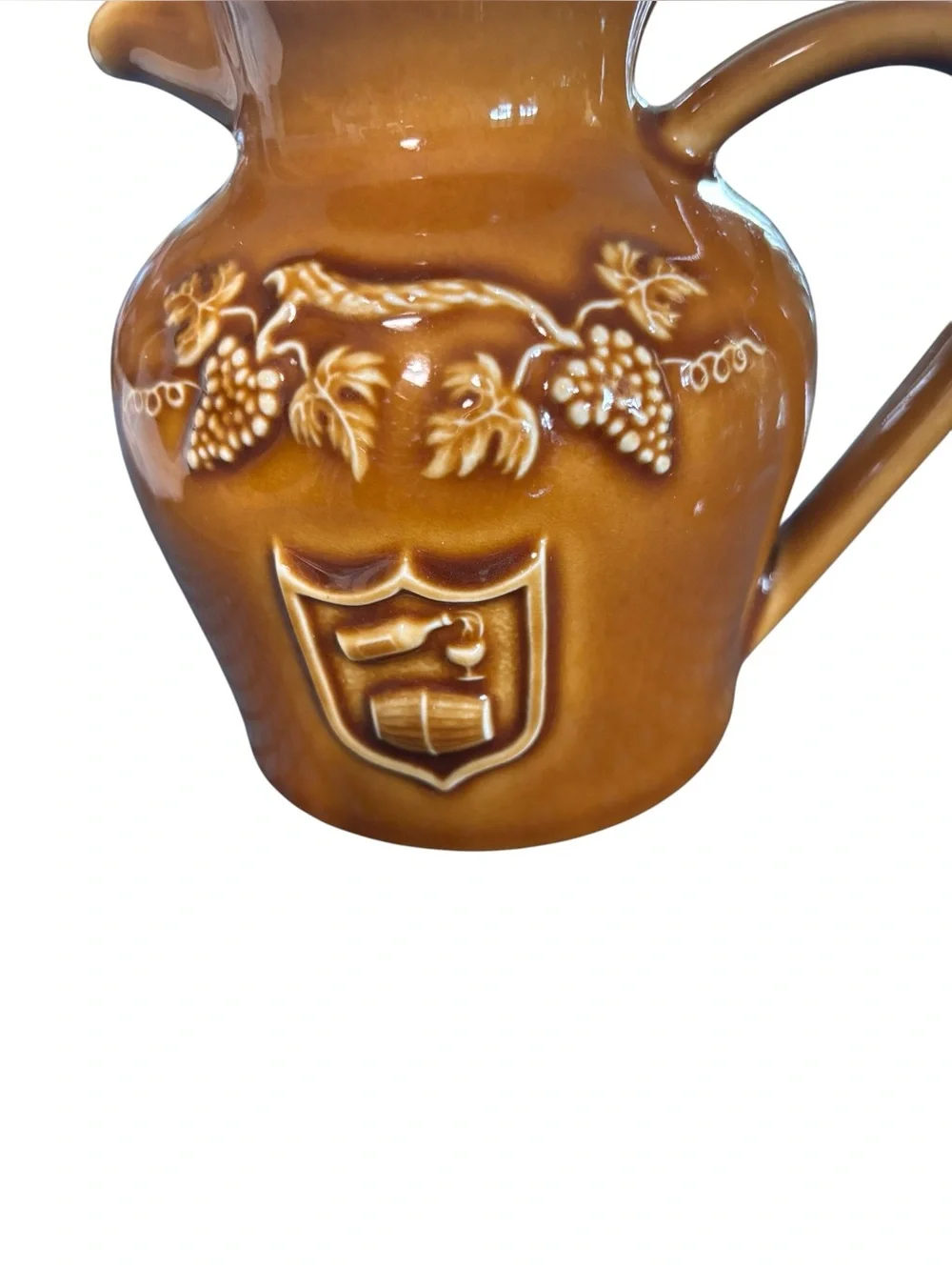 VTG REVOL La Porcelaine French Creamer Pitcher Embossed Grape Leaves R79 Caramel